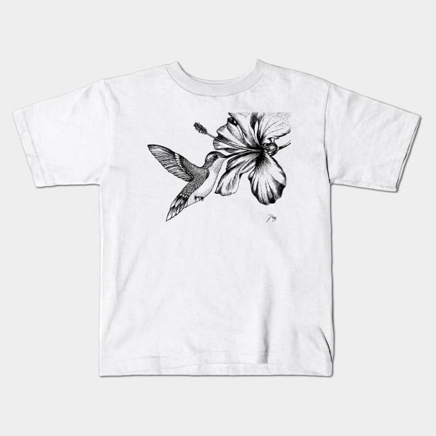 Hummingbird & Hibiscus Kids T-Shirt by Akbaly